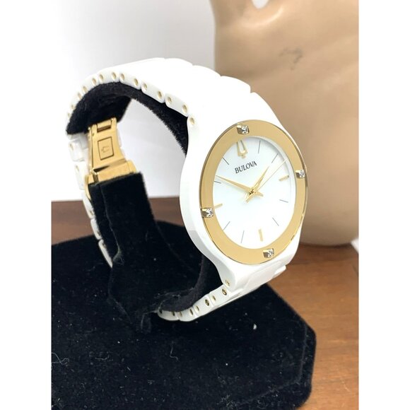Bulova Women's Watch 98R292 Millennia Quartz Gold White Dial Ceramic Diamond - Picture 14 of 14